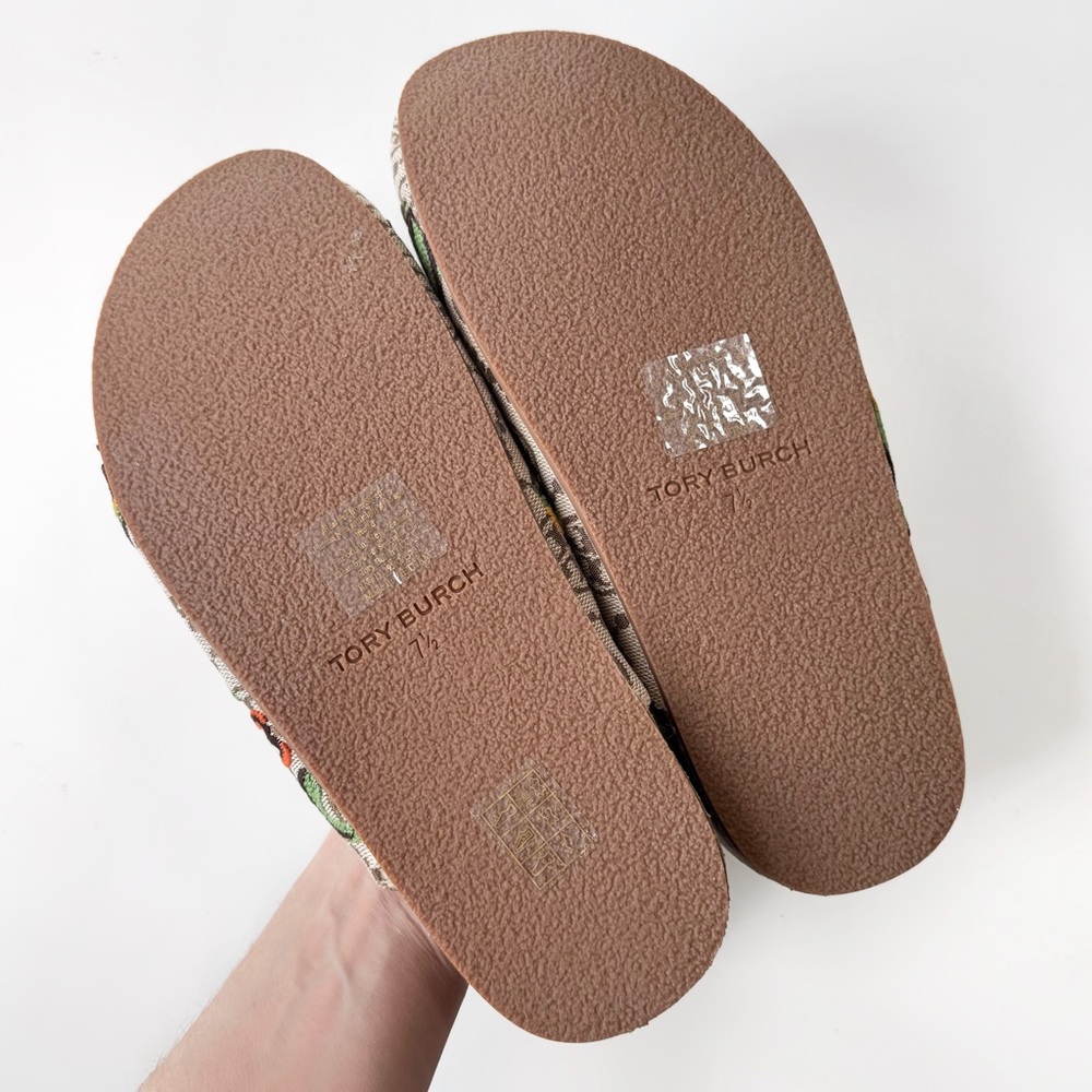NEW Tory Burch Monogram Jacquard Needlepoint Shearling Mules Cheetah Tropical - Picture 9 of 14